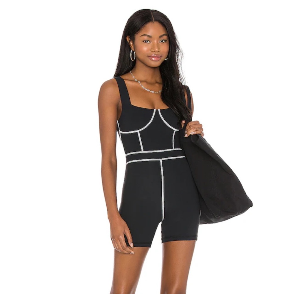 WeWoreWhat Black Romper with White Contrast Stitching